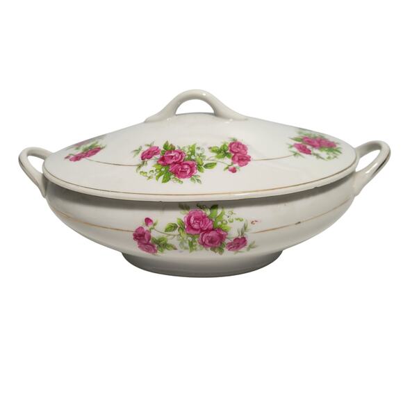Vintage Royal China Japan Soup Tureen With Lid Featuring Rose Floral Pattern - Picture 2 of 5